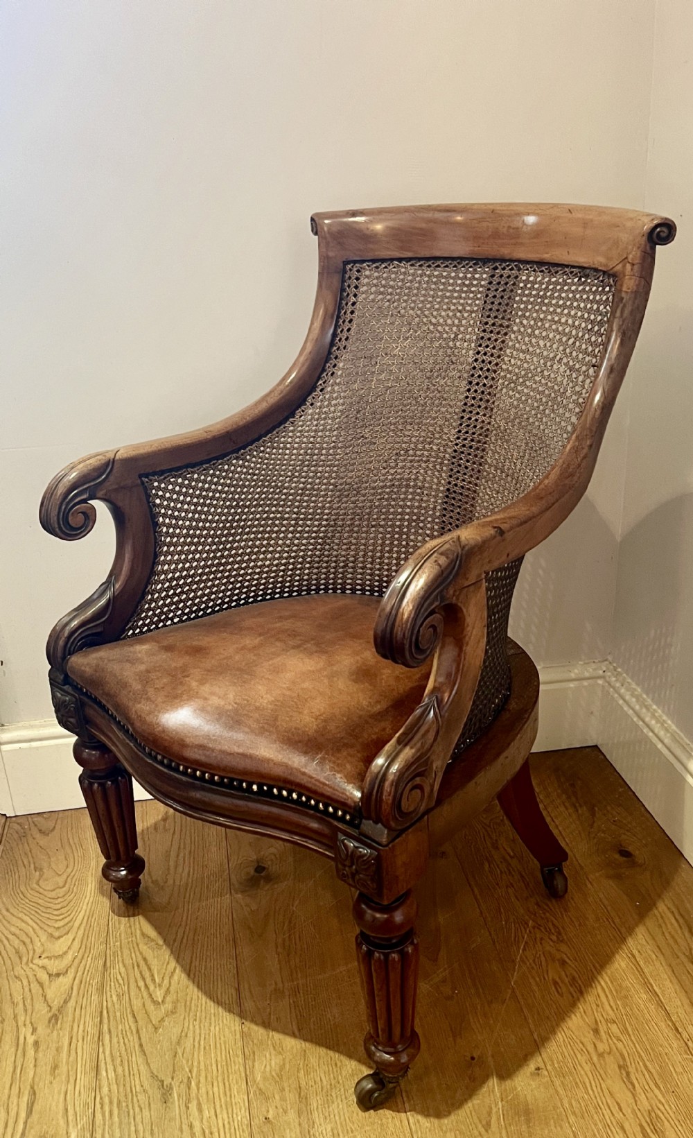 19th Century Mahogany Bergere Library Desk Chair