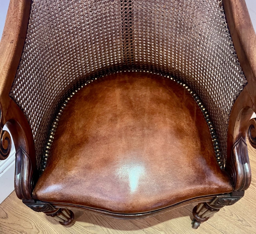 19th Century Mahogany Bergere Library Desk Chair View VII