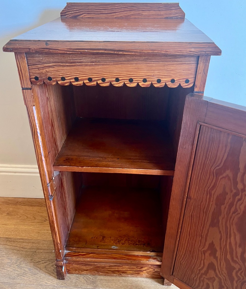 Antique Arts & Crafts Pitch Pine Bedside Cabinet View V