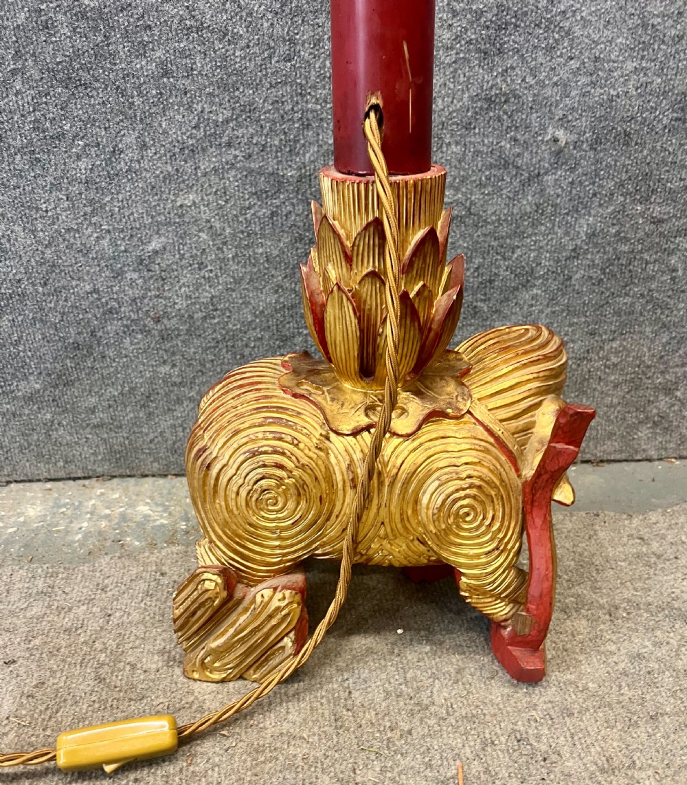 Chinese Lacquer & Gilded Carved Elephant Lamp View V
