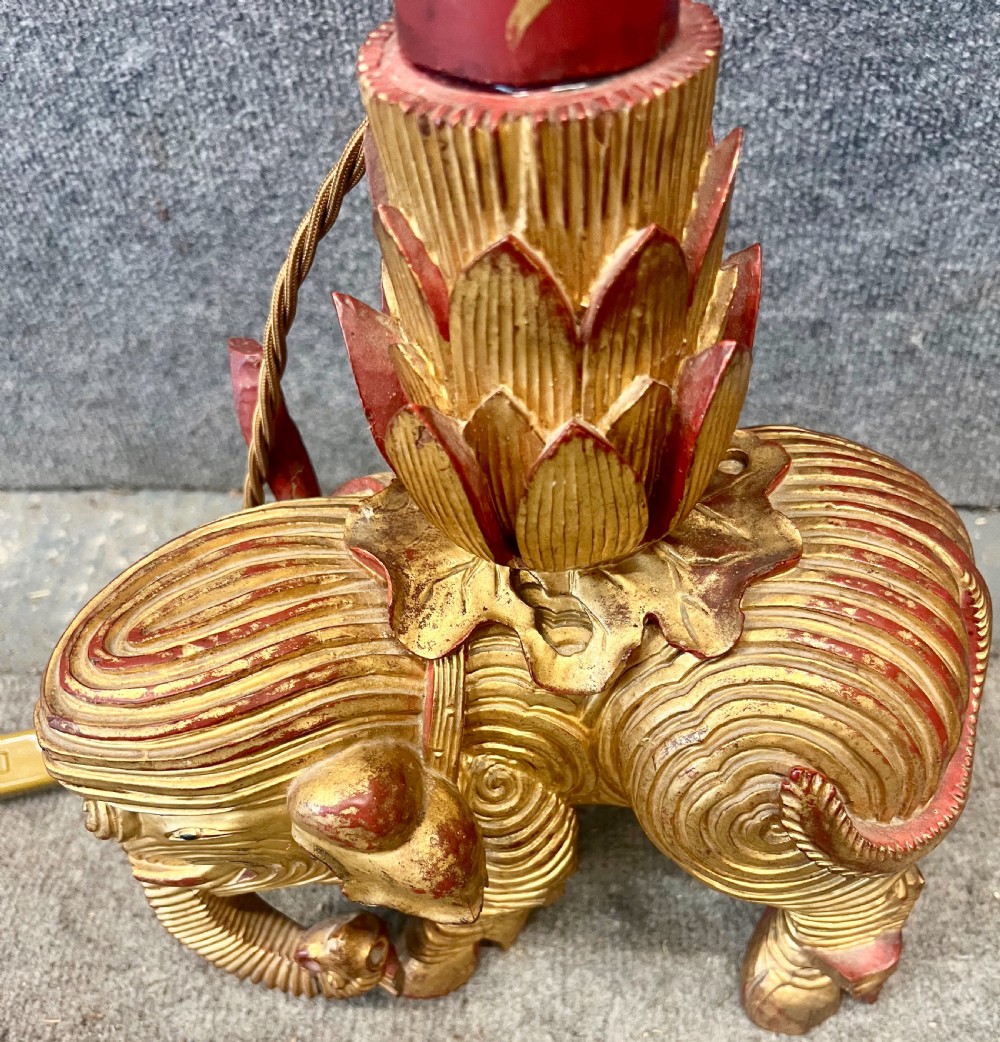 Chinese Lacquer & Gilded Carved Elephant Lamp View VI