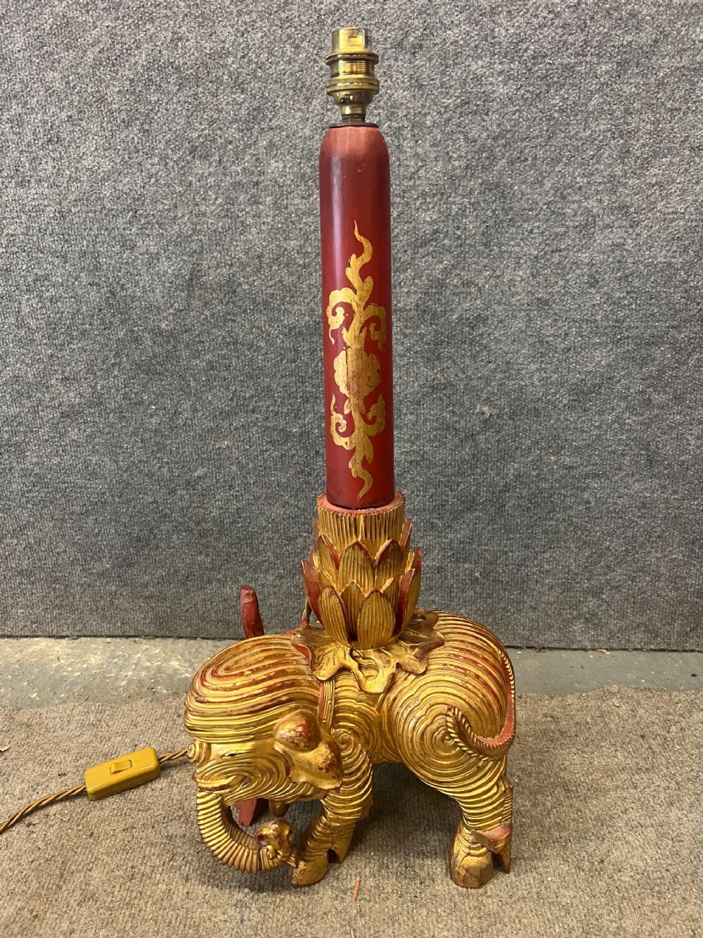Chinese Lacquer & Gilded Carved Elephant Lamp