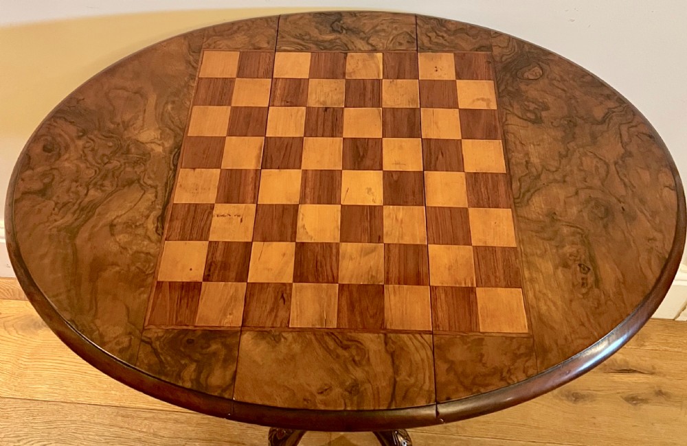 Antique Walnut & Inlaid Chess Table View II