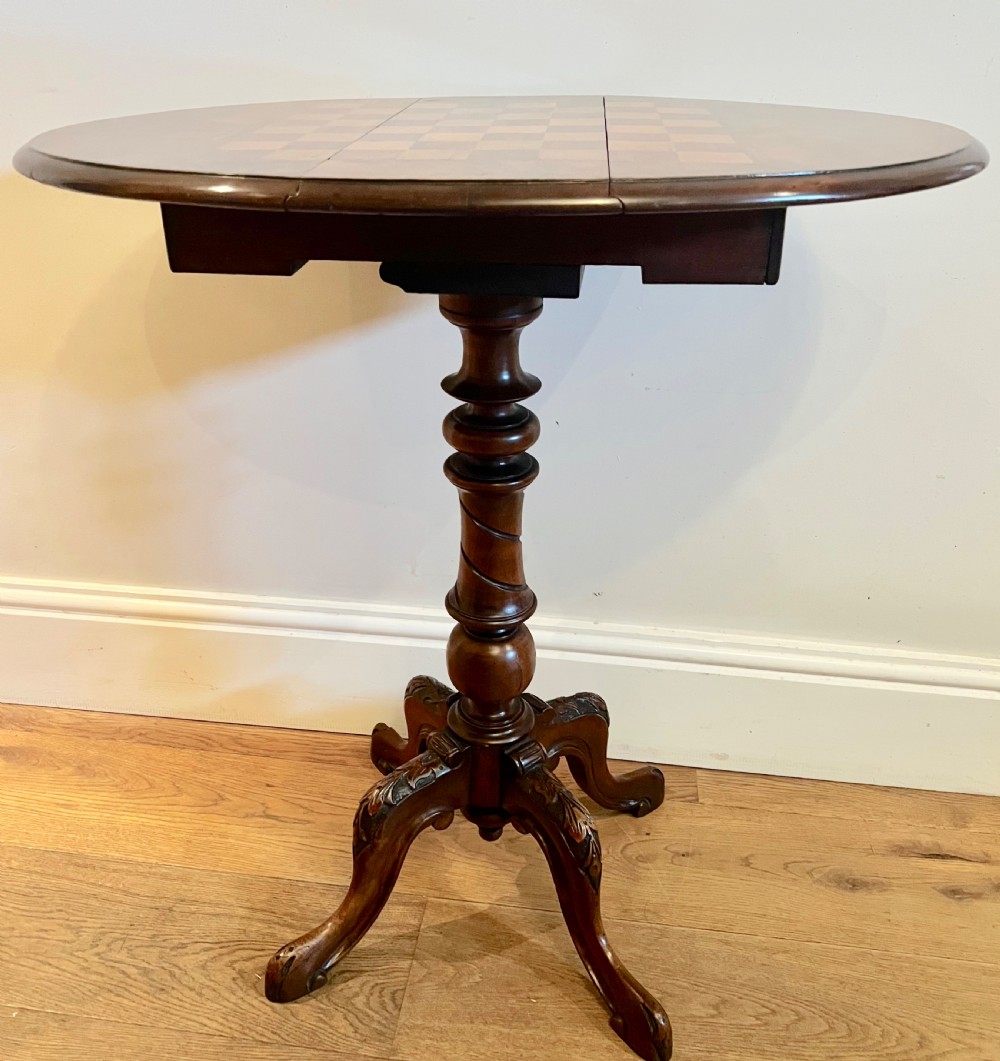 Antique Walnut & Inlaid Chess Table View III