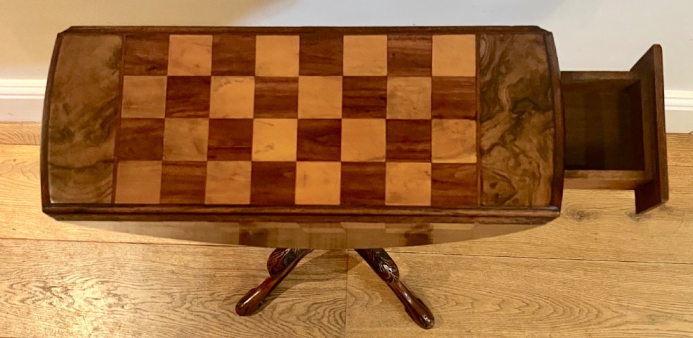 Antique Walnut & Inlaid Chess Table View IV
