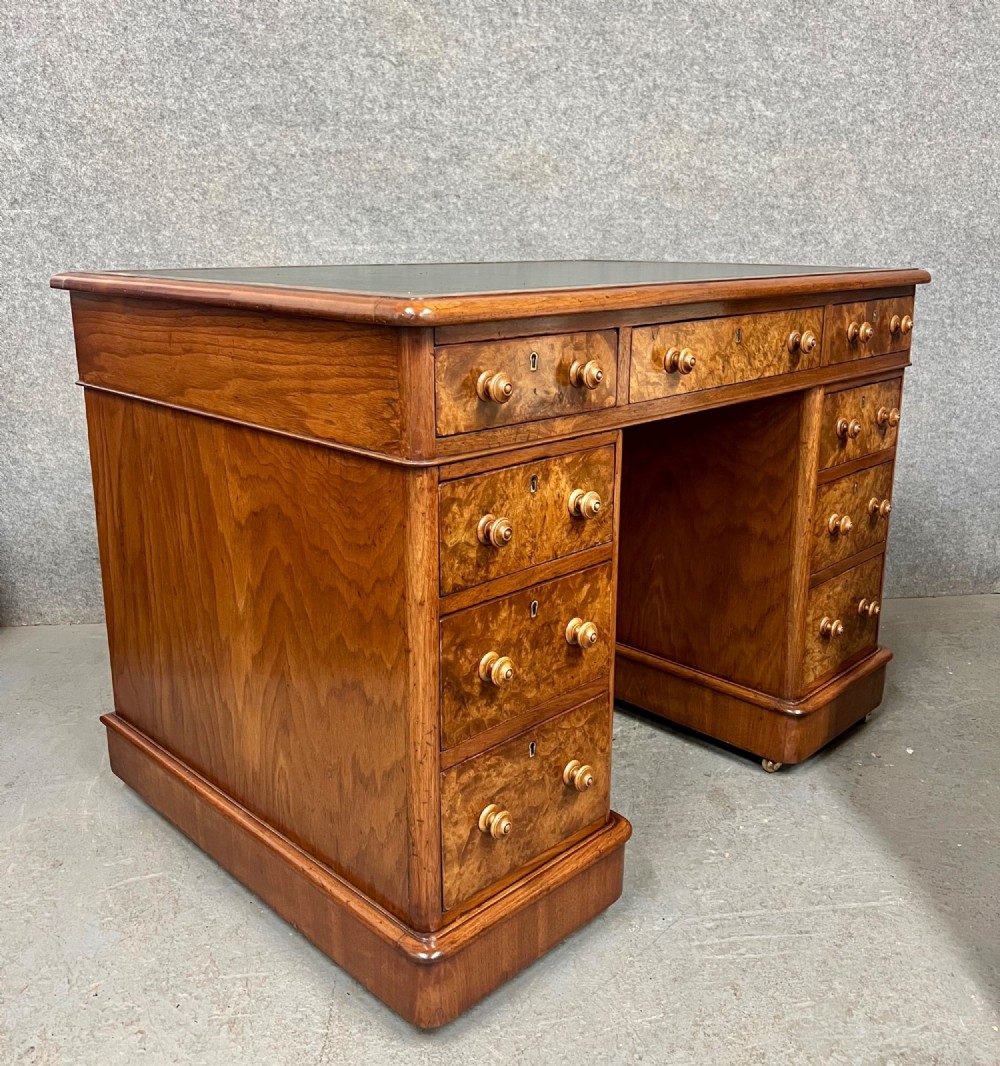 Good Quality Victorian Burr Walnut Pedestal Desk