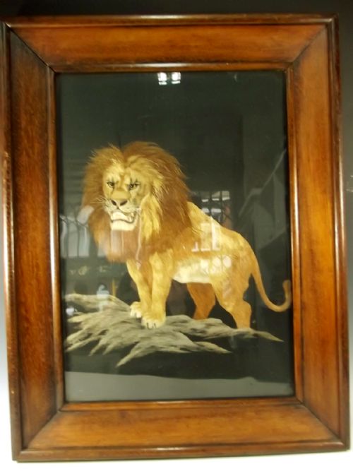 large japanese meiji period silk of a lion original frame - CATEGORY: ANTIQUE ART - DATED 1890