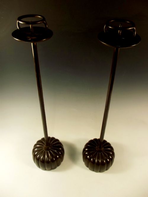 PAIR JAPANESE BRONZE MEIJI PERIOD ALTAR STICKS - ADDITIONAL PHOTO 1