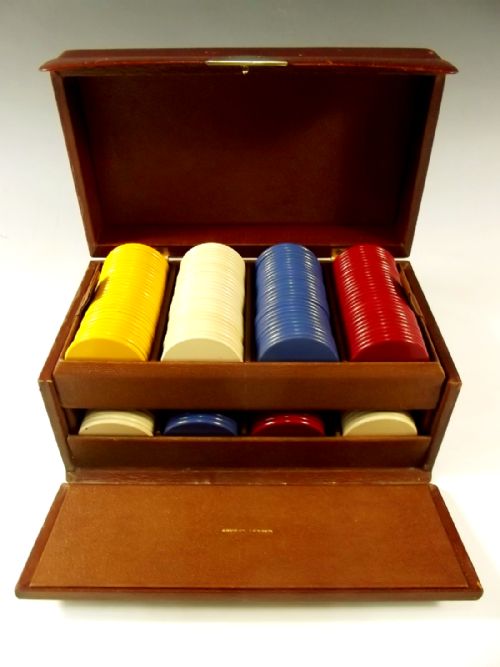 asprey moroccan leather silver gaming box 1922 - CATEGORY: ANTIQUE BOXES - DATED 1920