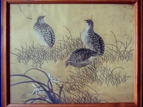 JAPANESE MEIJI PERIOD SILK 3 QUAILS - ADDITIONAL PHOTO 1