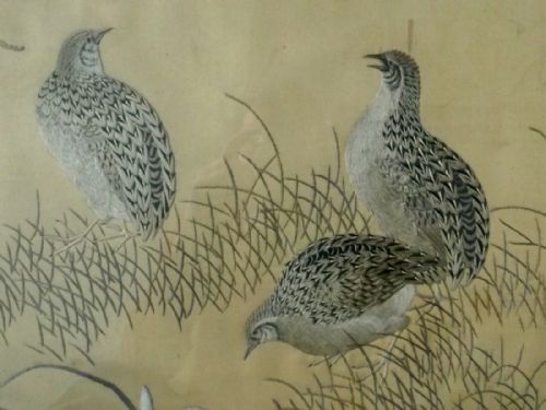 JAPANESE MEIJI PERIOD SILK 3 QUAILS - ADDITIONAL PHOTO 2