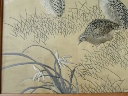 JAPANESE MEIJI PERIOD SILK 3 QUAILS - ADDITIONAL PHOTO 3