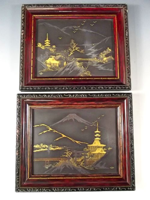 pr japanese framed iron komai style plaques meiji period - CATEGORY: ANTIQUE MISCELLANEOUS - DATED 1880