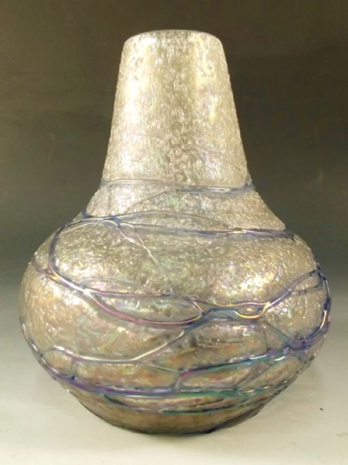 bohemian kralik iridescent cracked ice glass vase c1900 - CATEGORY: ANTIQUE VASES - DATED 1900