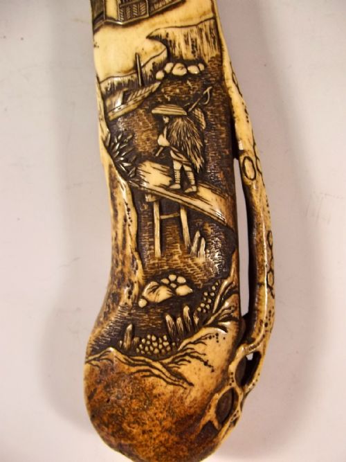 JAPANESE CARVED STAG ANTLER PIPE CASE KISERUTUTZU EDO PERIOD - ADDITIONAL PHOTO 2