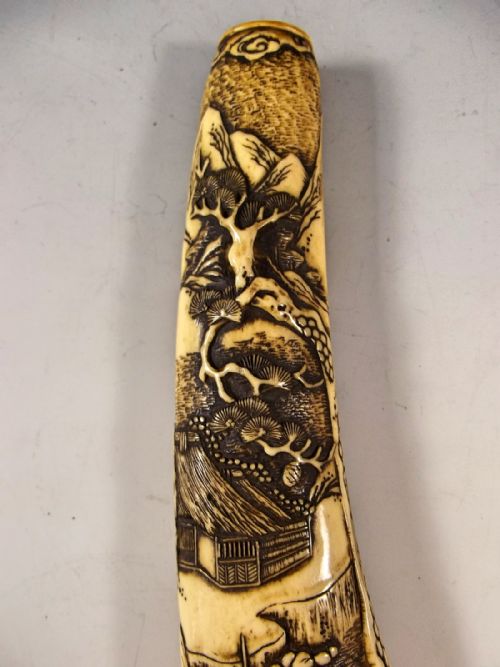 JAPANESE CARVED STAG ANTLER PIPE CASE KISERUTUTZU EDO PERIOD - ADDITIONAL PHOTO 3