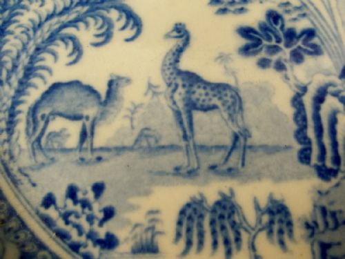 PIERCED STAFFORDSHIRE POTTERY BLUE WHITE GIRAFFE PLATE 1820 - ADDITIONAL PHOTO 2