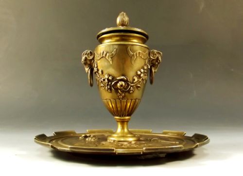 FRENCH BRONZE INKWELL PEN TRAY 1860 - ADDITIONAL PHOTO 1