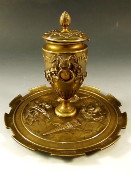 FRENCH BRONZE INKWELL PEN TRAY 1860 - ADDITIONAL PHOTO 2