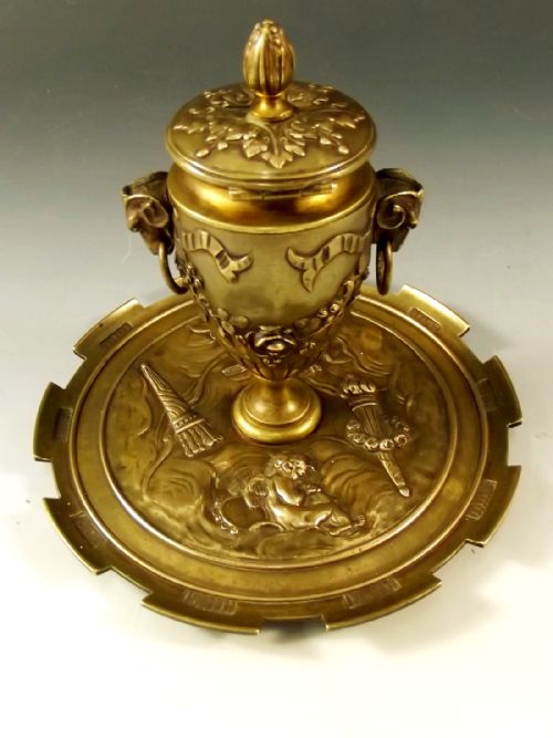 FRENCH BRONZE INKWELL PEN TRAY 1860 - ADDITIONAL PHOTO 3