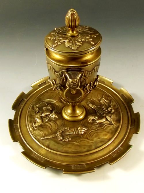 FRENCH BRONZE INKWELL PEN TRAY 1860 - ADDITIONAL PHOTO 4