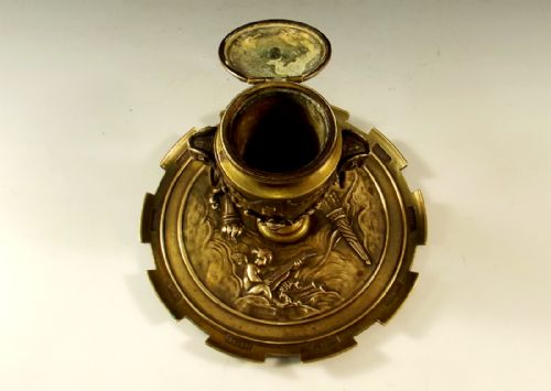 FRENCH BRONZE INKWELL PEN TRAY 1860 - ADDITIONAL PHOTO 5
