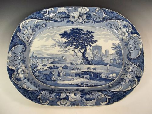 19th century staffordshire pottery blue white meat dish - CATEGORY: ANTIQUE CERAMICS - DATED 1860