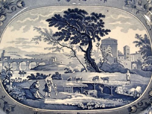 19TH CENTURY STAFFORDSHIRE POTTERY BLUE WHITE MEAT DISH - ADDITIONAL PHOTO 1