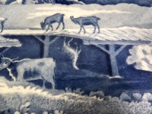 19TH CENTURY STAFFORDSHIRE POTTERY BLUE WHITE MEAT DISH - ADDITIONAL PHOTO 2