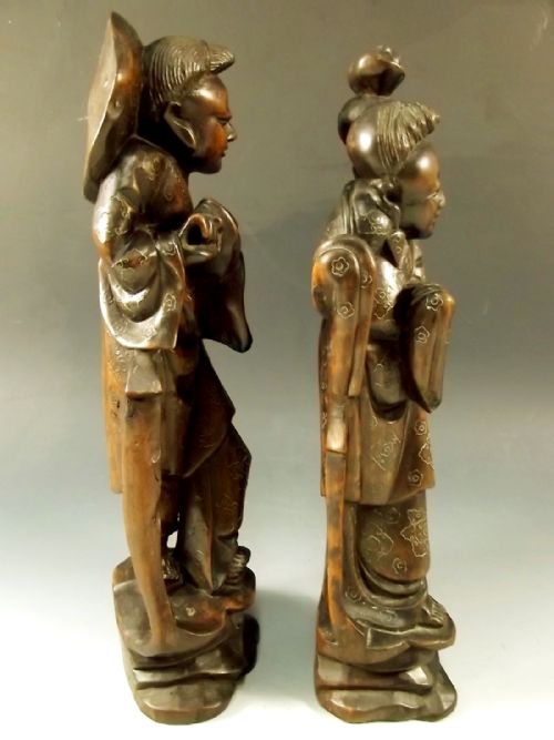 PR 19TH C CHINESE HARDWOOD SILVER INLAID FIGURES - ADDITIONAL PHOTO 6