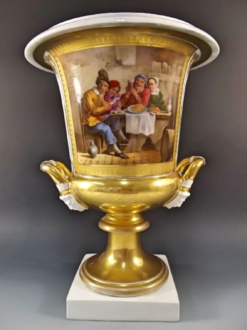 large french porcelain urn painted with tavern scene c1830 - CATEGORY: ANTIQUE CERAMICS - DATED 1800
