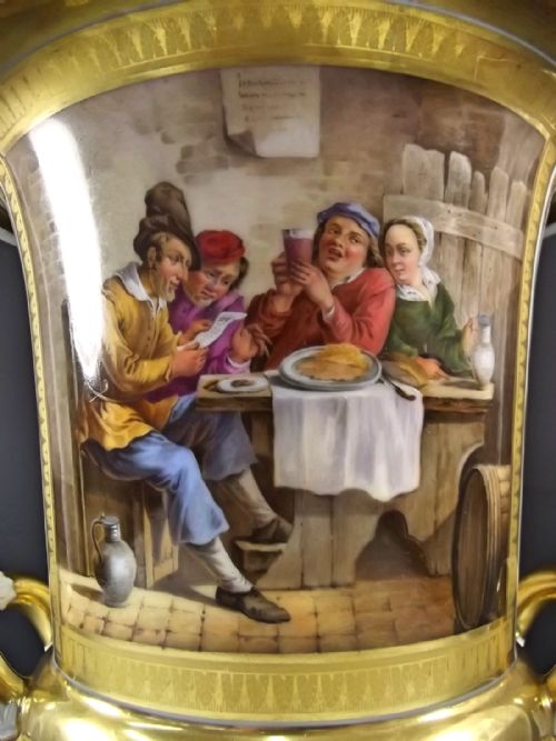 LARGE FRENCH PORCELAIN URN PAINTED WITH TAVERN SCENE C1830 - ADDITIONAL PHOTO 1