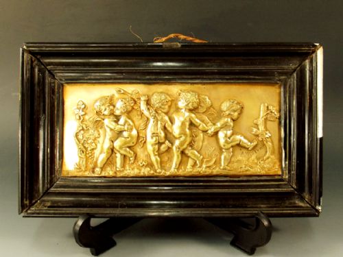 french bronze cherub plaque signed a moreau c1860 - CATEGORY: ANTIQUE METAL - DATED 1860
