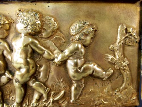 FRENCH BRONZE CHERUB PLAQUE SIGNED A MOREAU C1860 - ADDITIONAL PHOTO 2