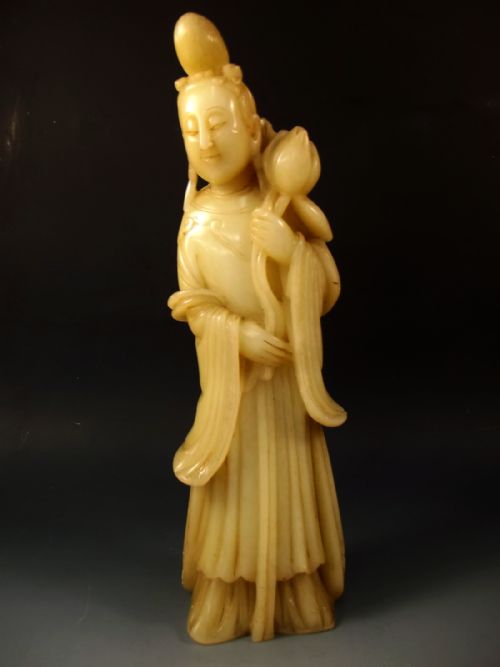 large chinese carved soapstone figure of guanyin - CATEGORY: ANTIQUE MISCELLANEOUS - DATED 1890