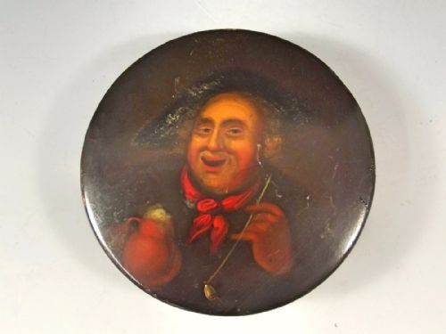 hand painted papier mache snuff box c1850 erotic interior - CATEGORY: ANTIQUE BOXES - DATED 1850