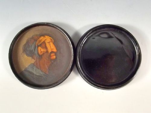 HAND PAINTED PAPIER MACHE SNUFF BOX C1850 EROTIC INTERIOR - ADDITIONAL PHOTO 1