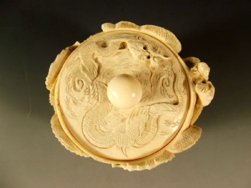 JAPANESE IVORY LIDDED DRAGON POT MEIJI PERIOD - ADDITIONAL PHOTO 4