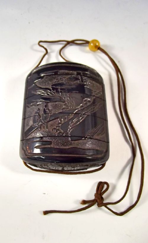japanese meiji period black cinnabar lacquer inro - CATEGORY: ANTIQUE MISCELLANEOUS - DATED 1890