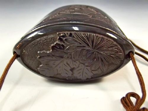 JAPANESE MEIJI PERIOD BLACK CINNABAR LACQUER INRO - ADDITIONAL PHOTO 2