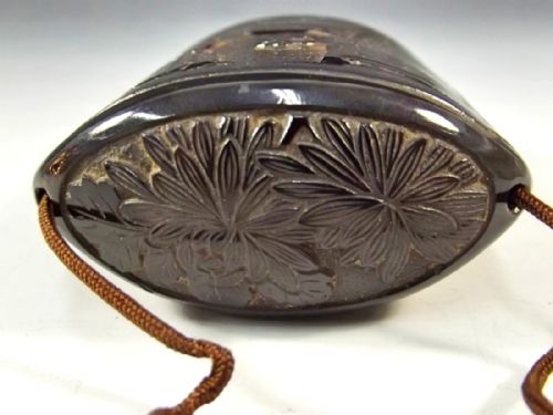 JAPANESE MEIJI PERIOD BLACK CINNABAR LACQUER INRO - ADDITIONAL PHOTO 3