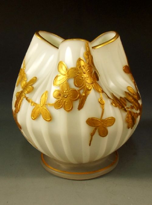 stourbridge satin glass posy bowl with gilt decoration - CATEGORY: ANTIQUE GLASS - DATED 1880