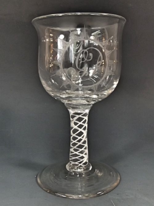 18th century glass custard cup with cotton twist stem - CATEGORY: ANTIQUE GLASS - DATED 1750