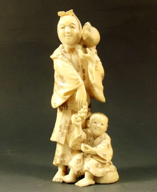japanese meiji period ivory chicken farmer okimono - CATEGORY: ANTIQUE MISCELLANEOUS - DATED 1890