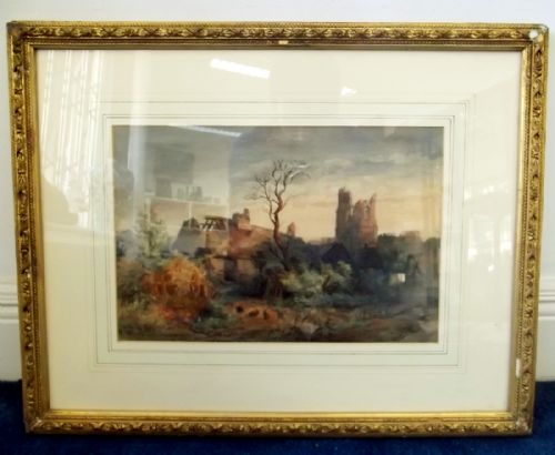 richard pheney the deserted village 19th c watercolour - CATEGORY: ANTIQUE ART - DATED 1850