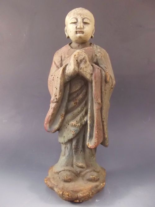 chinese 19th century carved softwood buddha figurine - CATEGORY: ANTIQUE MISCELLANEOUS - DATED 19TH CENTURY