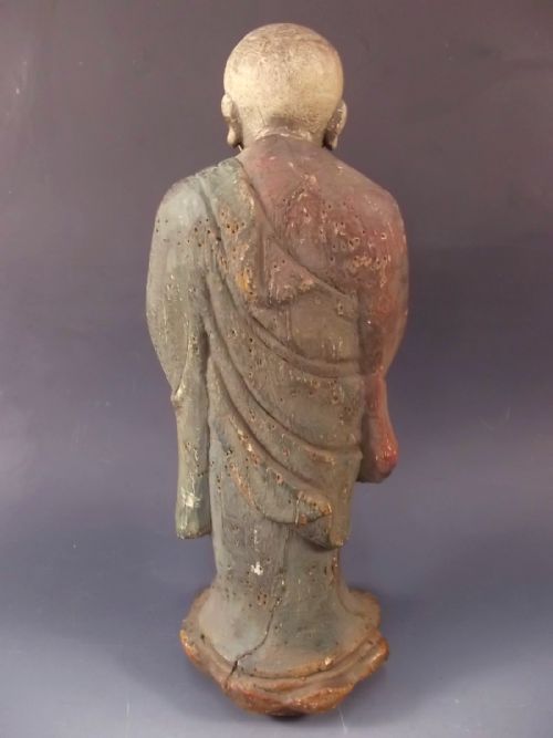 CHINESE 19TH CENTURY CARVED SOFTWOOD BUDDHA FIGURINE - ADDITIONAL PHOTO 3