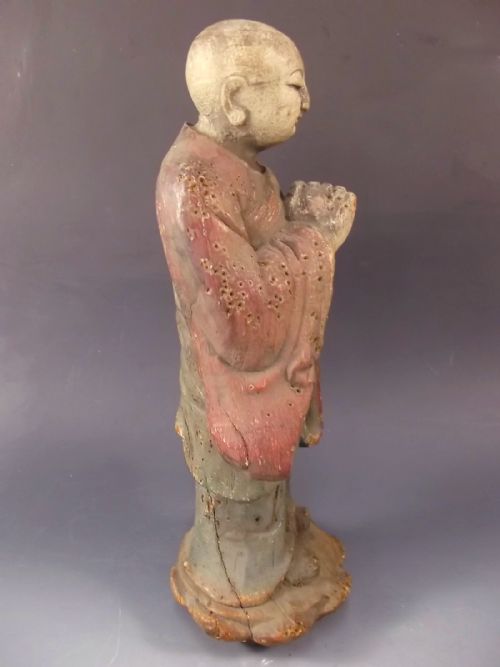 CHINESE 19TH CENTURY CARVED SOFTWOOD BUDDHA FIGURINE - ADDITIONAL PHOTO 4