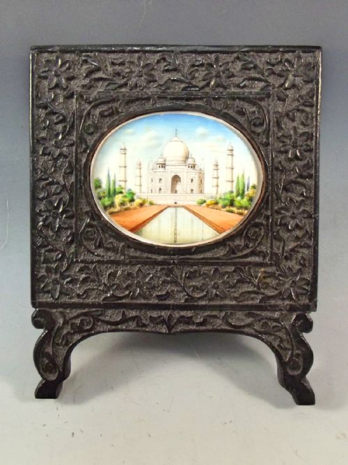 indian taj mahal miniature in carved ebony frame - CATEGORY: ANTIQUE MISCELLANEOUS - DATED 19TH CENTURY
