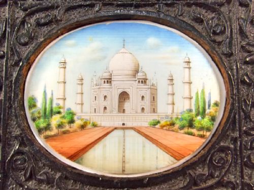 INDIAN TAJ MAHAL MINIATURE IN CARVED EBONY FRAME - ADDITIONAL PHOTO 1